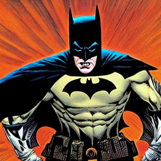 Prompt: the batman, terrifying, artwork by kelley jones