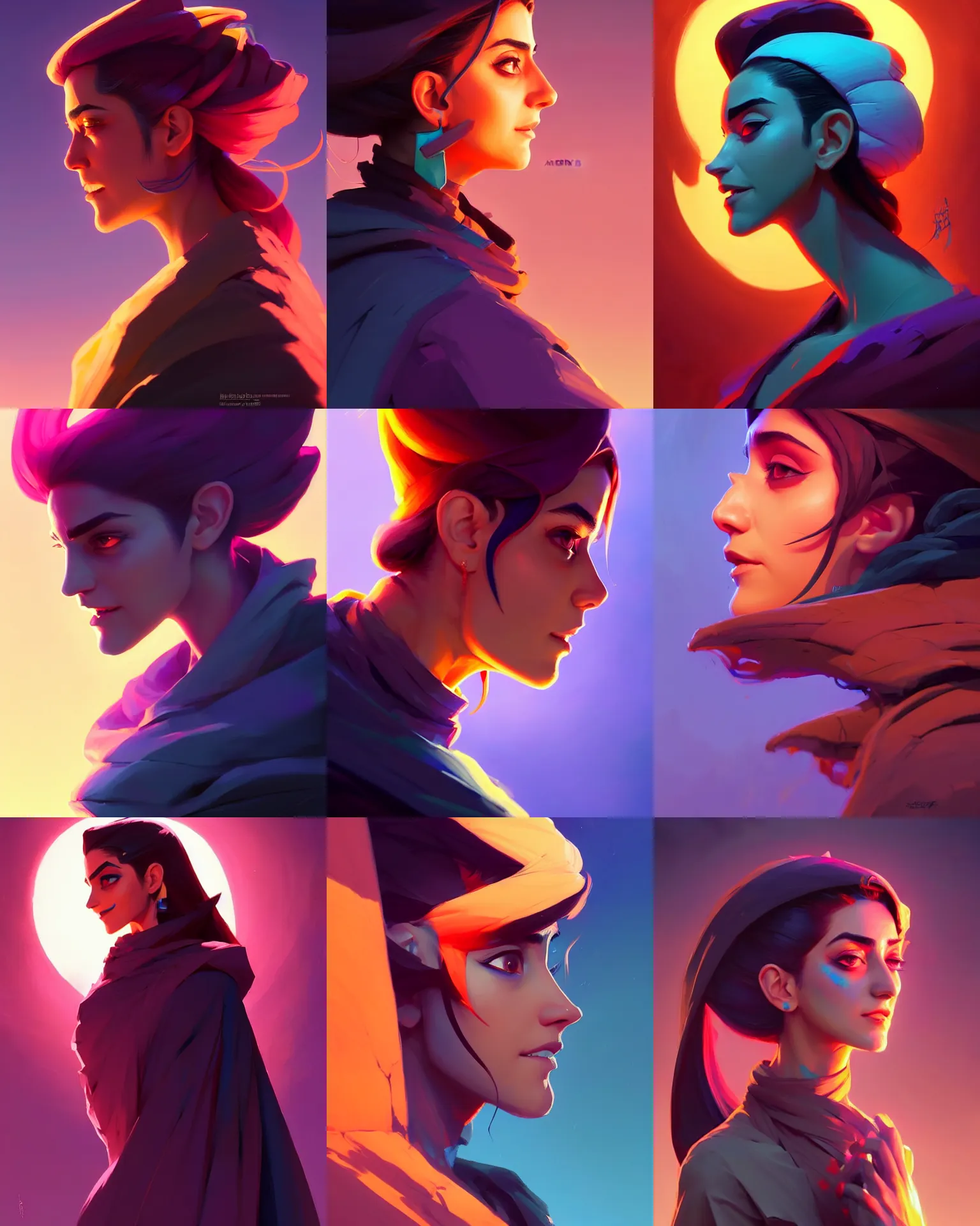 Prompt: side - profile painted portrait, maya ali as a sorcerer, key lighting, smooth, cyberpunk colors, octane render, matte painting concept art, official fanart behance hd artstation by jesper ejsing, by rhads and makoto shinkai and lois van baarle and ilya kuvshinov and rossdraws