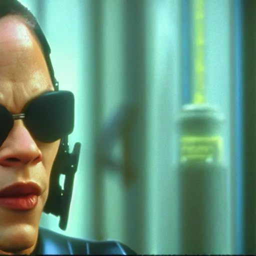 Image similar to film still of homer in the matrix ( 1 9 9 9 )