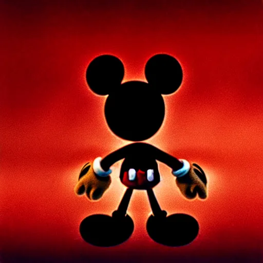 Prompt: Mickey Mouse as a demon, photorealistic, film still, desolate