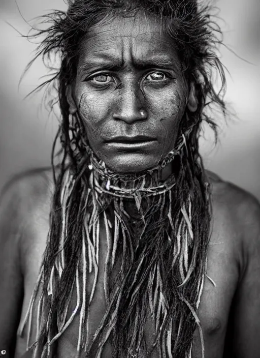 Prompt: Award winning Editorial photo of a Native Nauruans with incredible hair and beautiful hyper-detailed eyes wearing traditional garb by Lee Jeffries, 85mm ND 5, perfect lighting, gelatin silver process