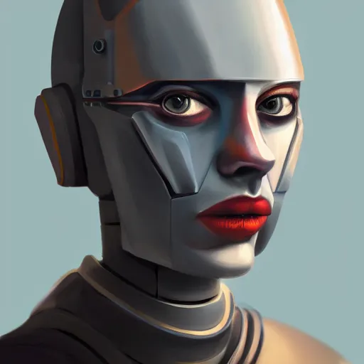 Prompt: Professional digital painting of portrait of android with metal face looking hopefully trending on Artstation by Maciej Kurciara, sci-fi, futuristic
