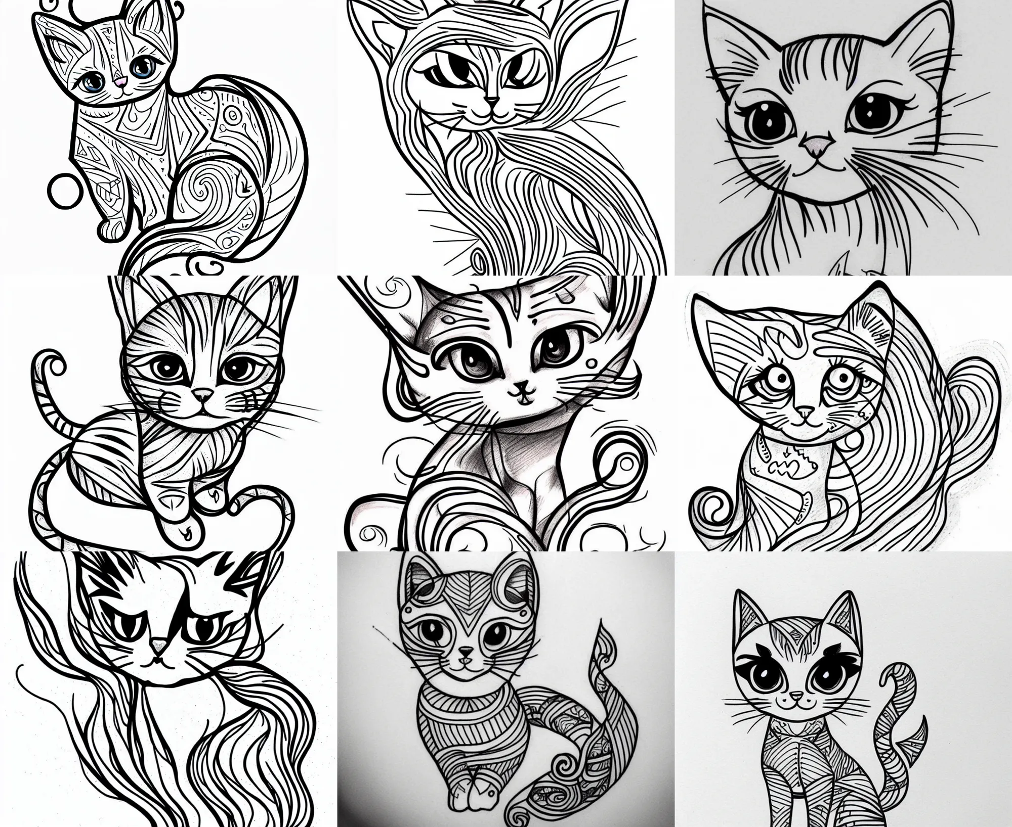 Image similar to Tattoo Design line sketch adorable lineart kitten, bolt lines very aesthetic