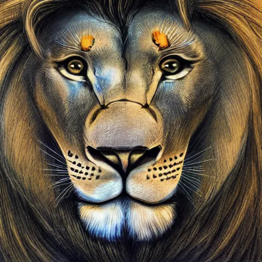Prompt: detailed and sharp lion artwork, mystic style, detailed, 8 k, detailed, symmetrical, by brian froud