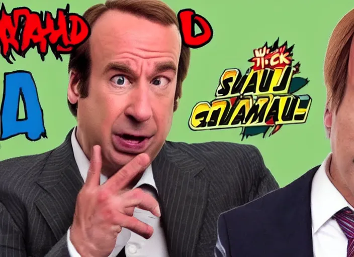 Prompt: youtube thumbnail saul goodman reacting to naruto