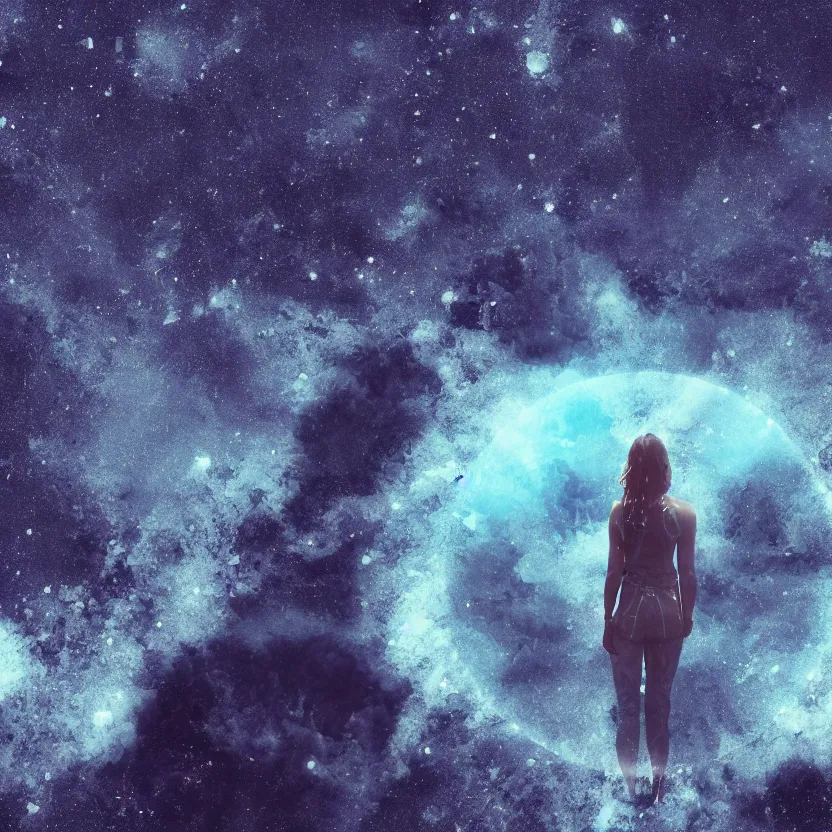 Image similar to standing on neptune, looking out into the vastness of space, digital art