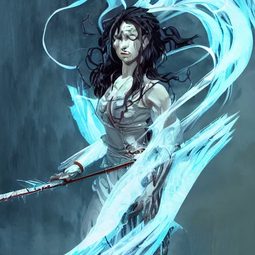 Image similar to tanjiro kamadond water, demon slayer, ghostly form, transparent, embodiment of fire a, comic book thick outline, gta art, anime, d & d, highly detailed, digital painting, artstation, concept art, sharp focus, illustration, cinematic lighting, art by artgerm and greg rutkowski and alphonse mucha