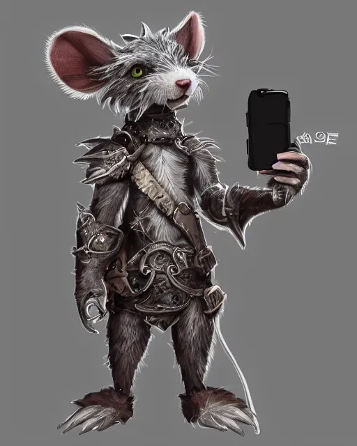 Image similar to a full body shot of an anthro furry rat wearing a fantasy armor making a selfie, fantasy, artstation, furry art, furaffinity, deviantart, symmetrical, highly detailed, award winning, trending