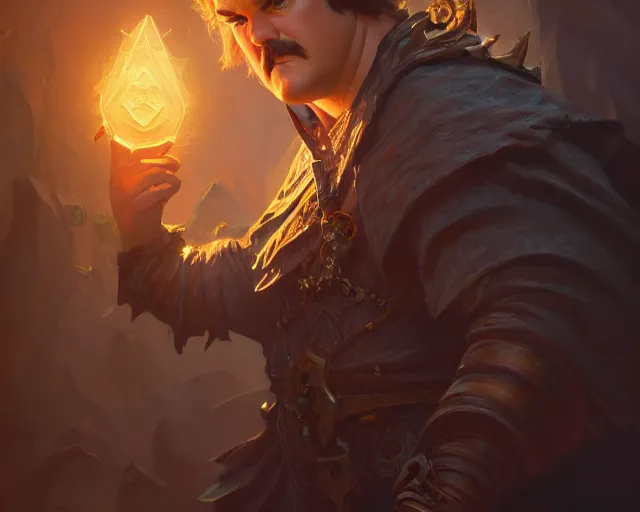 Image similar to photography of jack black, deep focus, d & d, fantasy, intricate, elegant, highly detailed, digital painting, artstation, concept art, matte, sharp focus, illustration, hearthstone, art by artgerm and greg rutkowski and alphonse mucha