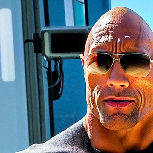 Prompt: the rock doing a selfie giving a thumbs up.