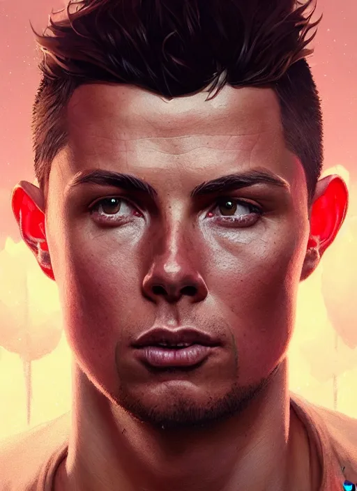 Image similar to highly detailed portrait of ronaldo phenomenal, stephen bliss, unreal engine, fantasy art by greg rutkowski, loish, rhads, ferdinand knab, makoto shinkai and lois van baarle, ilya kuvshinov, rossdraws, tom bagshaw, alphonse mucha, global illumination, detailed and intricate environment