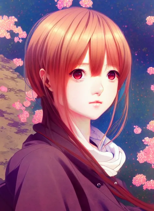 Image similar to portrait of beautiful young anime girl, cute-fine-face, pretty face, realistic shaded Perfect face, fine details. Anime, final fantasy, highly detailed, artstation, illustration, art by Ilya Kuvshinov and Gustav Klimt