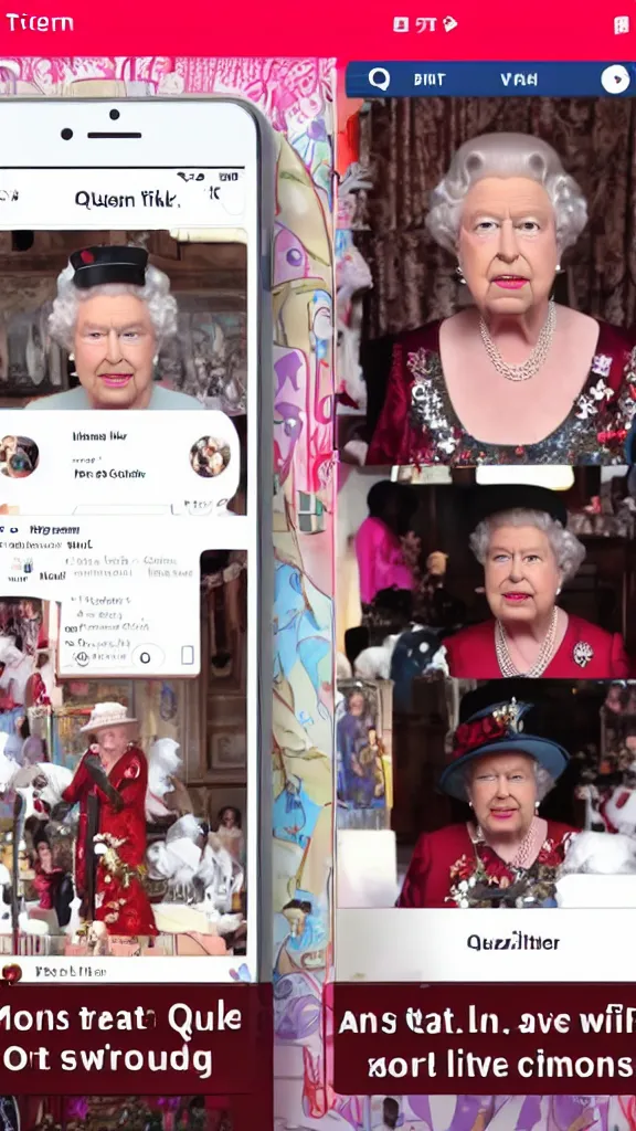 Image similar to queen elizabeth tiktok live stream screenshot