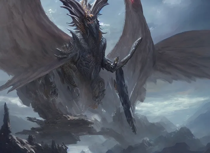 Image similar to detailed concept art of a huge angel - winged dragon by cheng yi and luolin, artstation, artstationhd