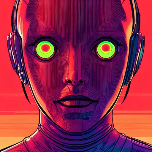 Prompt: portrait of a female android, by Dan Mumford, 4k