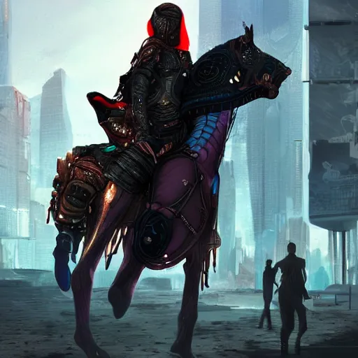 Nomad Riding A Horse With Computer Attached Cyberpunk Stable