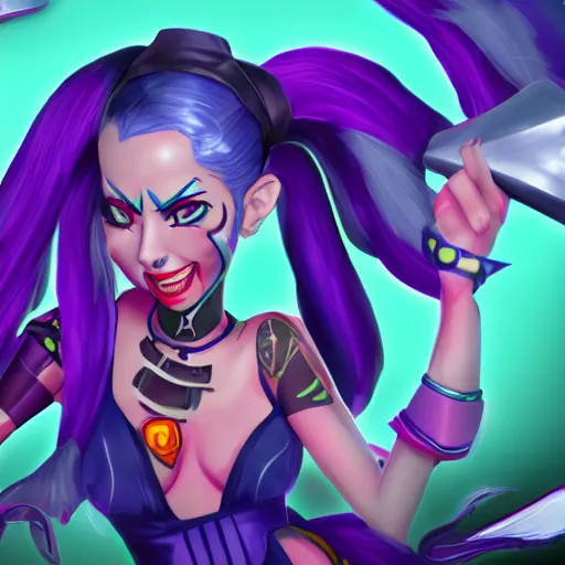 Image similar to digital artwork of jinx from league of legends