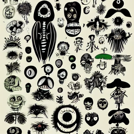 Prompt: detailed digital art of precolombine symbols by tim burton inspired