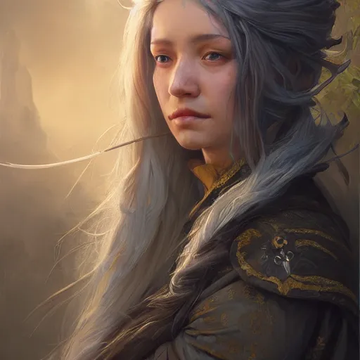 Image similar to Beautiful female wizard, 4k oil on linen by wlop, artgerm, andrei riabovitchev, nuri iyem, james gurney, james jean, greg rutkowski, highly detailed, soft lighting 8k resolution