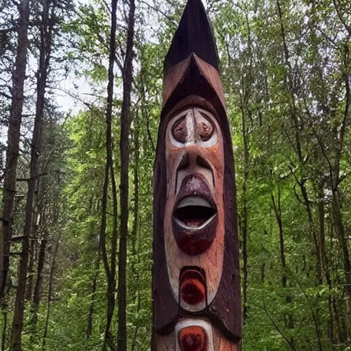 Prompt: check out this freaky totem i found in the woods. does anyone know what it is? 👀