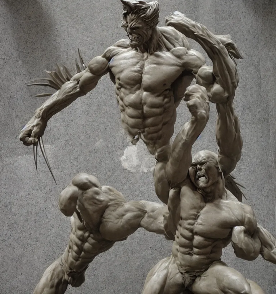 Image similar to a huge marble statue of wolverine by Rodin