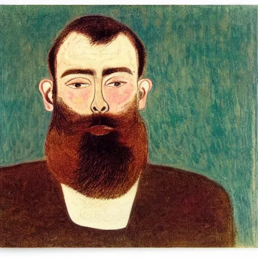 Prompt: portrait of a bearded man by dora carrington