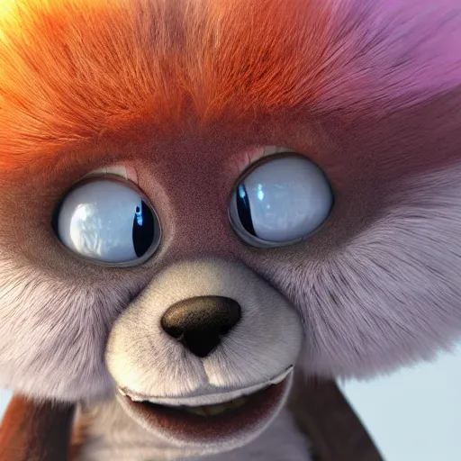 Image similar to cute colorful fuzzy furry alien monsters with big eyes and big ears, long detailed striped fur with gradient colors, detailed high quality 3 d render unreal engine in the style of maurice sendak, 4 k