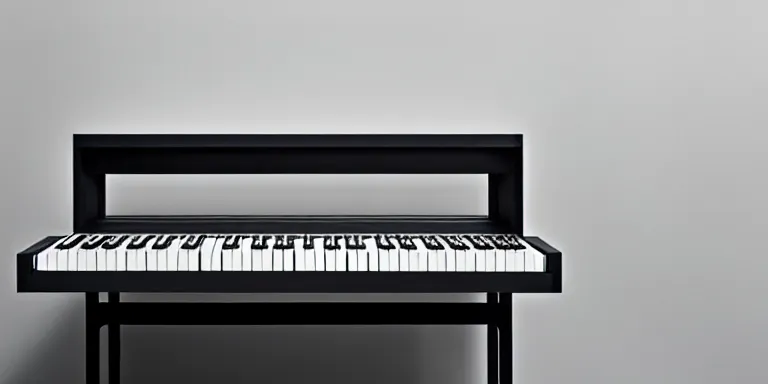 Prompt: dezeen showroom, minimalissimo, archdaily,, teenage engineering moad, mother of all decks, product design concept, product shot of moog melotron piano designed by patricia urquiola, dieter rams, 8 k, highly detailed photo