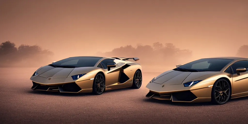 Image similar to parked lamborghini sian, fog, volumetric lighting, beautiful, golden hour, golden ratio, sharp focus, highly detailed, cgsociety