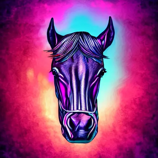 Image similar to digital horse, retrowave palette, highly detailed, anatomically correct equine, synth feel, digital art