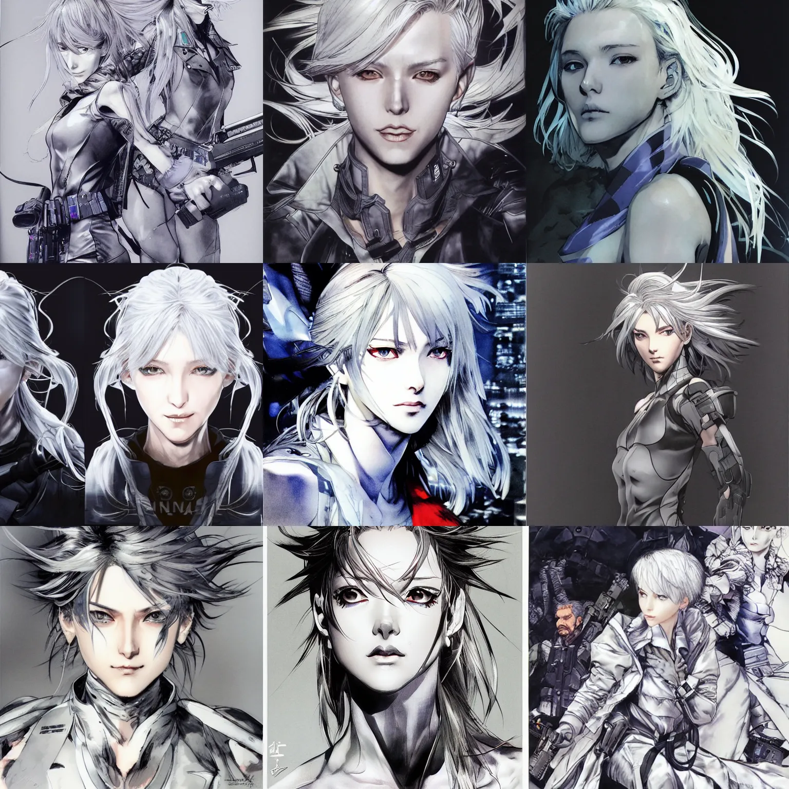 Prompt: silver hair girl, multicam, portrait ilustration by Shinji Aramaki Yoji Shinkawa and Takehiko Inoue