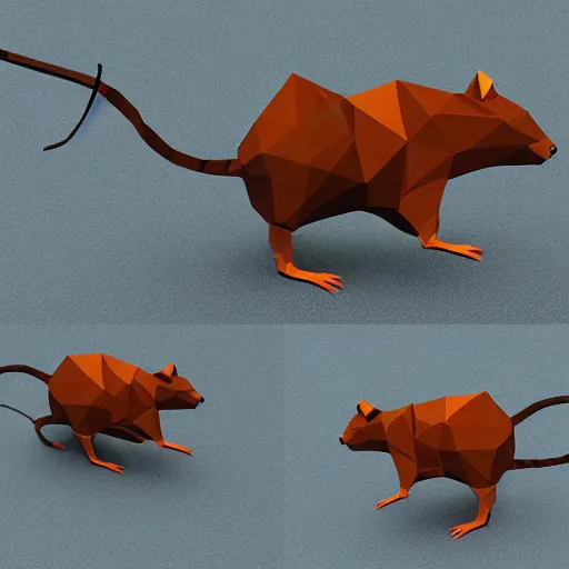 Image similar to low quality spinning rat, 3d low poly, captioned