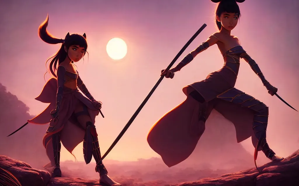 Image similar to weta disney pixar movie shot of madison beer : : as samurai warrior catgirl by pixar : : by weta, greg rutkowski, wlop, ilya kuvshinov, rossdraws, artgerm, marvel, unreal engine, pearlescent, bright morning, anime