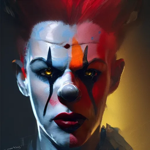 Prompt: portrait of the gay clown, dramatic lighting, illustration by greg rutkowski, yoji shinkawa, 4 k, digital art, concept art, trending on artstation