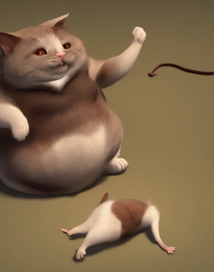 Prompt: a fat cat trying to catch a mouse , Artstation,8K,4K, ultra realistic, super detailed