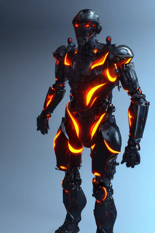 Image similar to Cybernetic Flame Armor, fantasy, photorealistic, glowing eyes, 4k, cinematic lighting, explosive