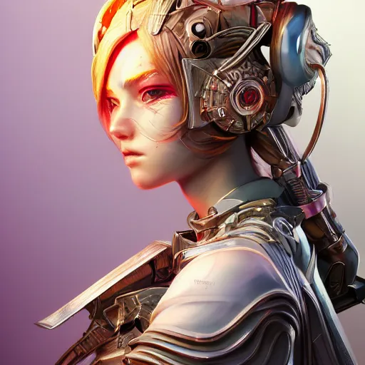 Image similar to studio portrait of lawful good colorful female holy mecha paladin absurdly beautiful, elegant, young sensual graceful woman, ultrafine hyperrealistic detailed face illustration by kim jung gi, irakli nadar, intricate linework, sharp focus, bright colors, matte, octopath traveler, final fantasy, unreal engine highly rendered, global illumination, radiant light, intricate environment