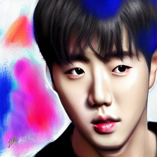 Prompt: Jin from BTS sending a kiss to the camera, digital art