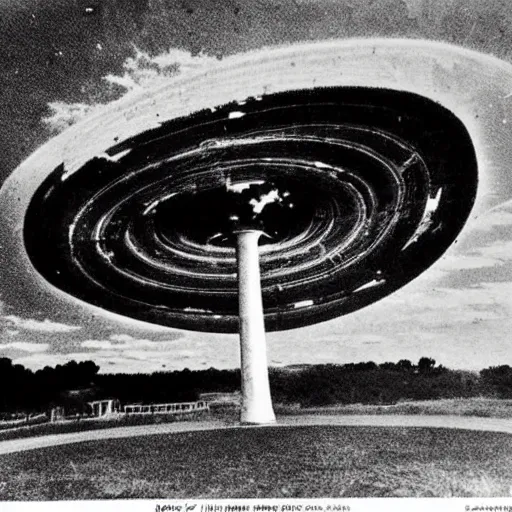 Image similar to old photograph from a strange alien city, hollow earth, black and white