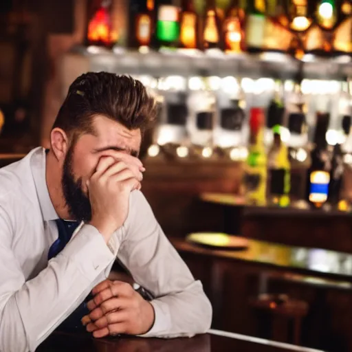 Prompt: guy contemplating life in a bar