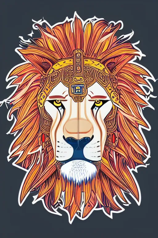 Image similar to Portrait of a lion as a samurai, samurai, japan, anime, sticker, colorful, illustration, highly detailed, simple, smooth and clean vector curves, no jagged lines, vector art, smooth