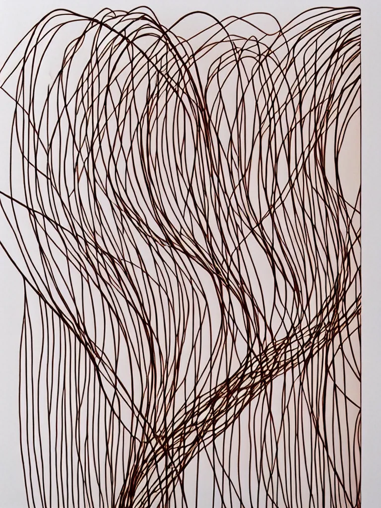 Prompt: copper wire art portrait, minimal and elegant, inspired by single line drawings from gejza schiller, the bauhaus, henri matisse.