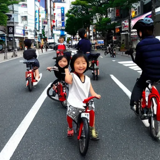 Prompt: tiny little cute dragons riding a bike in the streets of tokyo