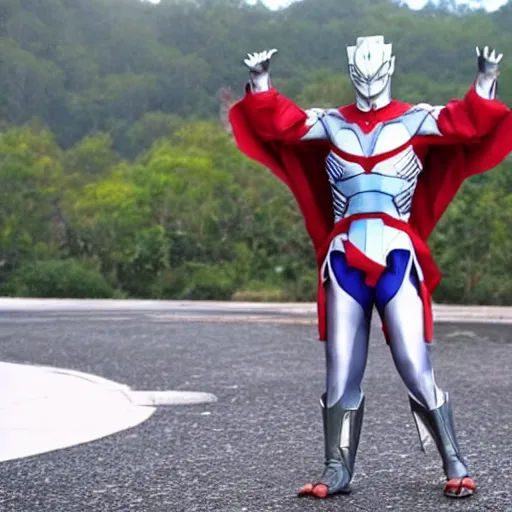 Prompt: a Ultraman ready to fly