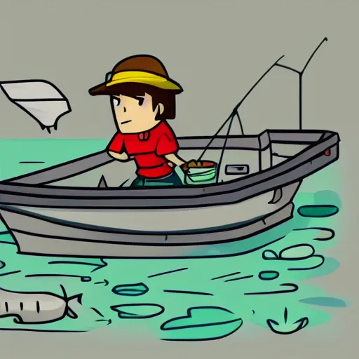 Image similar to a drawing of a frustrated fisherman debugging a database, vector, pixta.jp, pixta, pixiv, deviantart hd, 2d game art, behance hd