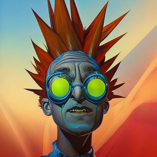 Image similar to lucky mohawk projector portrait by gaston bussierre and charles vess and james jean and erik jones and rhads, inspired by rick and morty, epic, funny, huge scale, beautiful fine face features, intricate high details, sharp, ultradetailed