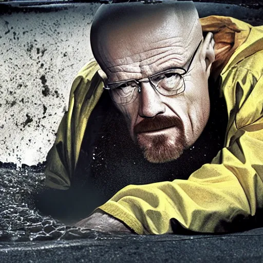 Image similar to Walter white emerging from a sewer hole