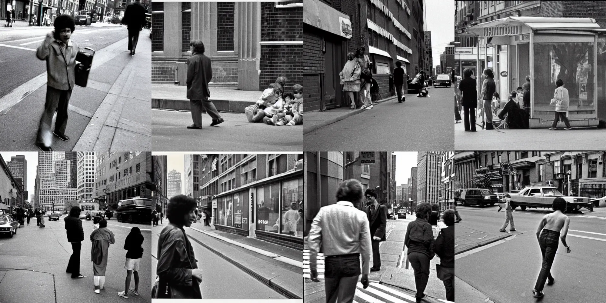 Prompt: Boston street photography, 1980