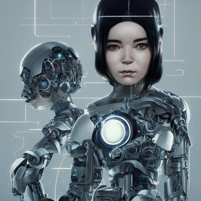 Image similar to symmetrical bjork cyborg - by tom bagshaw, by ilya kuvshinov, rtx rendering, octane render 1 2 8 k, maya, extreme high intricate details by wlop, digital anime art by ross tran, medium shot, close up shot, composition by sana takeda, dramatic lighting by greg rutkowski, 8 k, trending on artstation