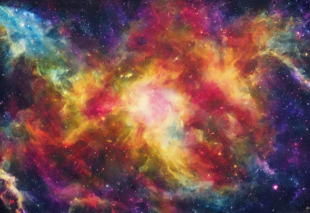 Prompt: A very beautiful and very detailed painting of wine spilling into space and forming a nebula. Trending, Professional, High quality, High resolution, Dynamic